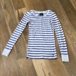 American Eagle purple and gray striped shirt